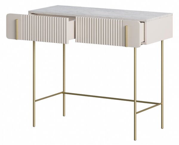Toaletka Malmi 100 cm z szufladami - kaszmir / crema bianca / złote nóżki