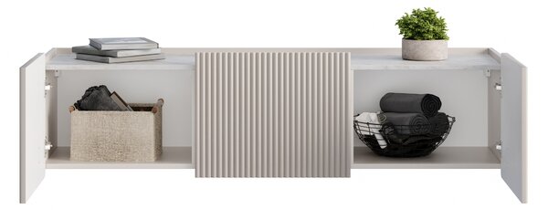 Szafka RTV Malmi 150 cm wisząca - kaszmir / crema bianca / złoty