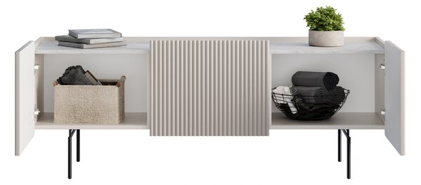 Szafka RTV Malmi 150 cm - kaszmir / crema bianca / czarne nóżki