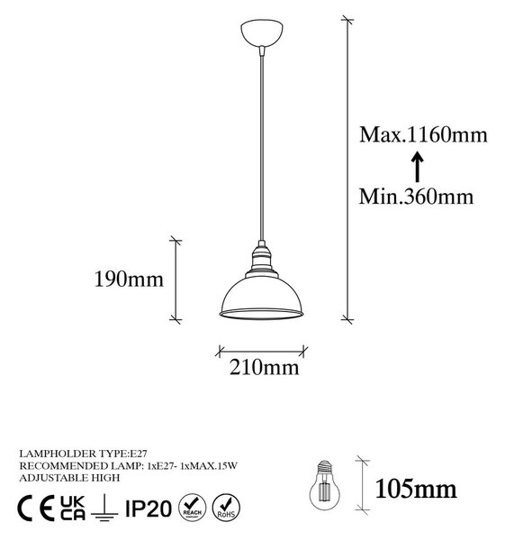 Lampa wisząca w kolorze brązu z metalowym kloszem ø 21 cm Varzan – Opviq lights