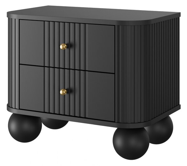Zestaw szafek nocnych Vesper 56 cm - czarny / złote uchwyty / nogi kule