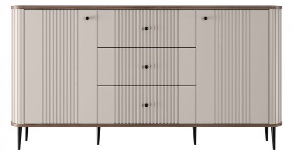 Komoda Vesper 160 cm z szufladami na nóżkach - kaszmir / orzech / czarne nogi