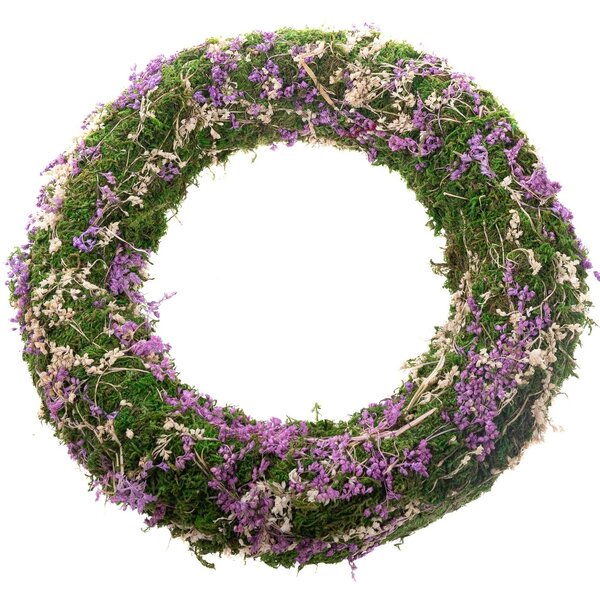 Wieniec z mchu z suszonymi kwiatami, fioletowy, 30 x 7 cm