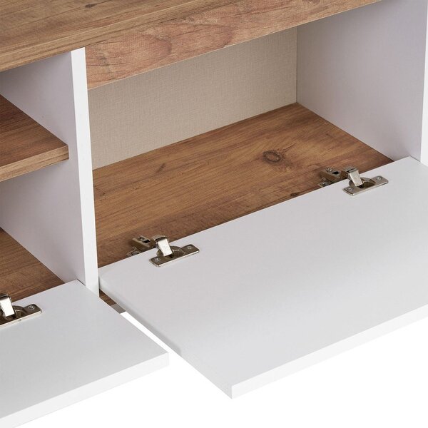 Biała/w naturalnym kolorze szafka pod TV w dekorze sosny 160x42x30 cm Sentinel – Kalune Design