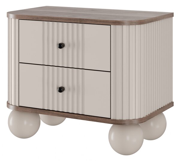Zestaw szafek nocnych Vesper 56 cm - kaszmir / orzech / czarne uchwyty / nogi kule