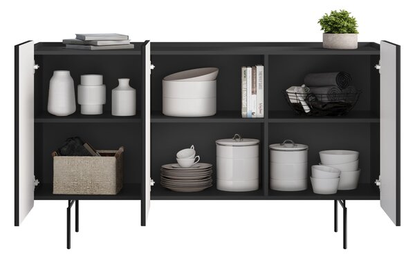 Komoda Malmi 150 cm trzydrzwiowa - czarny mat / czarne nóżki