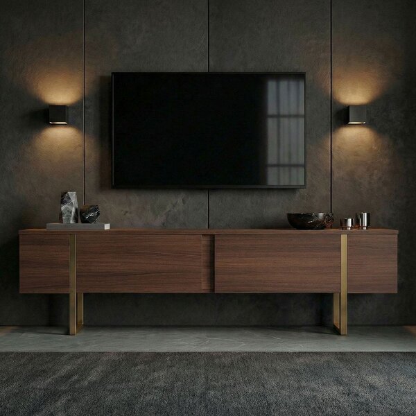 Szafka pod TV w dekorze orzecha w ciemnym naturalnym kolorze 180x50x30 cm Onera – Kalune Design