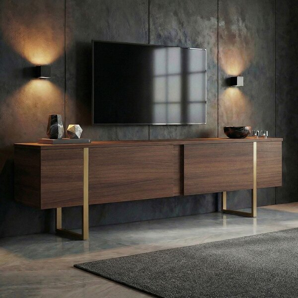 Szafka pod TV w dekorze orzecha w ciemnym naturalnym kolorze 180x50x30 cm Onera – Kalune Design