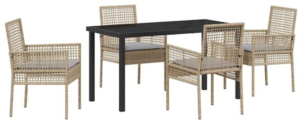 Zestaw Mebli Ogrodowych Komplet Jadalniany Z Poduszkami 5-Częściowy Beżowy Rattan Na Taras Balkon Ogród
