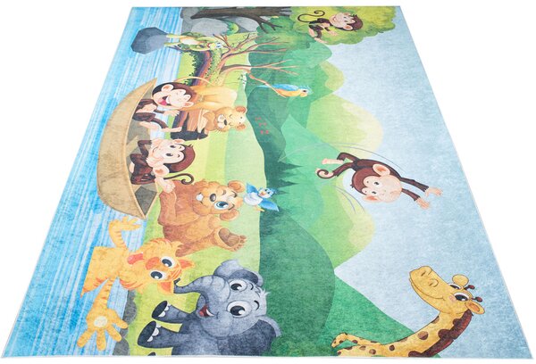 Kolorowy prostokątny dywan ze zwierzętami - Hazo 3X