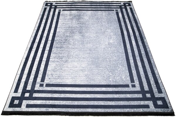 Szary dywan klasyczny z czarną ramką do salonu - Fasato 4X