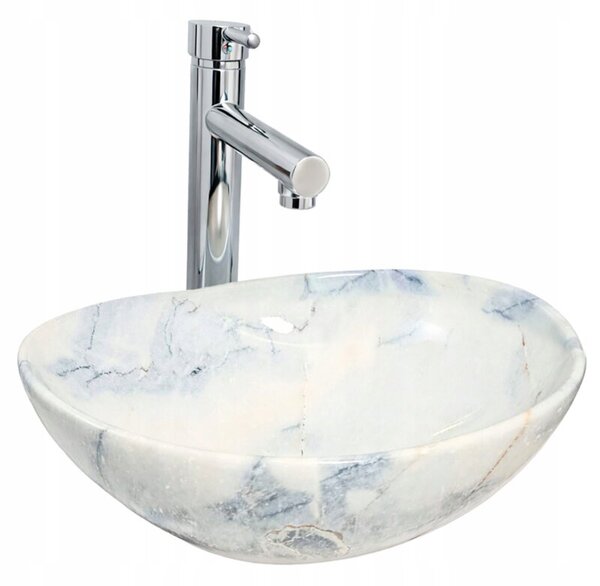 Umywalka nablatowa Estiva Eba White Marmo owalna 41.5 x 34 x 14 cm biały marmur 1 szt