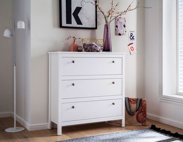 Biała komoda na nóżkach z 3 szufladami do sypialni L4-F04