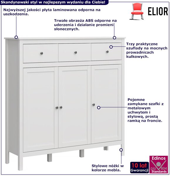 Biała Wysoka Komoda Z 3 Szufladami I 3 Szafkami T7-G96