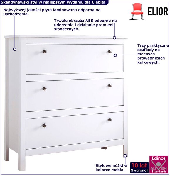 Biała komoda na nóżkach z 3 szufladami do sypialni L4-F04