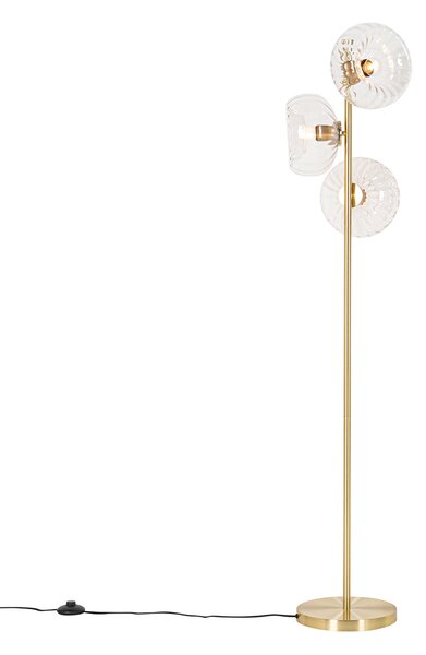 Lampa podłogowa Art Deco złota ze szkłem 3-punktowa - Ayesha Oswietlenie wewnetrzne