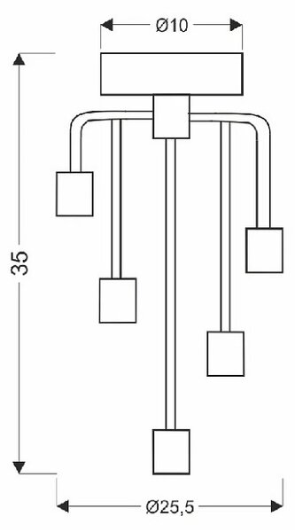 Pięcioramienna czarna lampa sufitowa pająk 6X V135 D5-D99