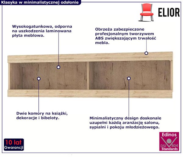 Regał wiszący dwukomorowy na książki dąb san remo - Paxo 15X