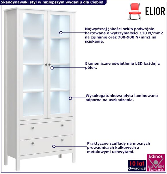 Biała Dwudrzwiowa Witryna Led Z 2 Szufladami Z4-W26