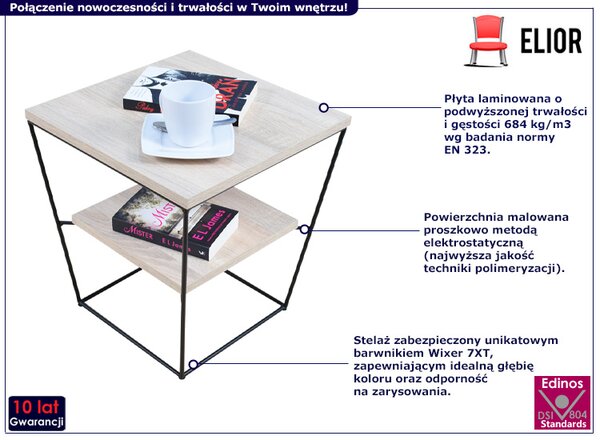 Kwadratowy stolik kawowy w stylu loft dąb sonoma K8-K29