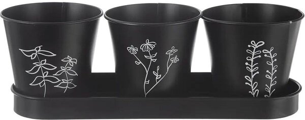 Black doniczka na zioła Ø 11 cm + podstawka, metal ORION 310628