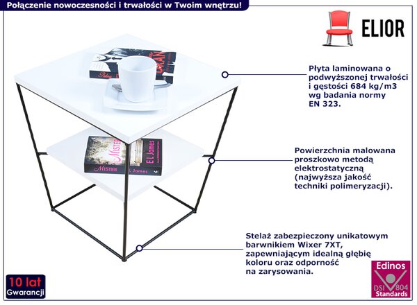 Kwadratowy stolik kawowy z białym blatem L5-W03