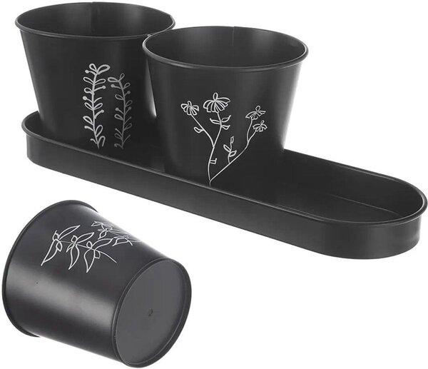 Black doniczka na zioła Ø 11 cm + podstawka, metal ORION 310628