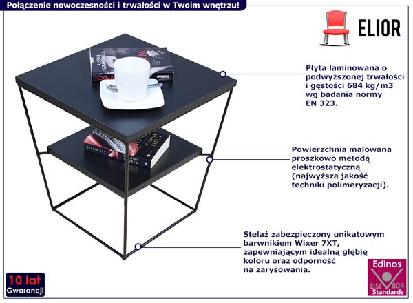 Czarny kwadratowy stolik kawowy z półką L2-B89