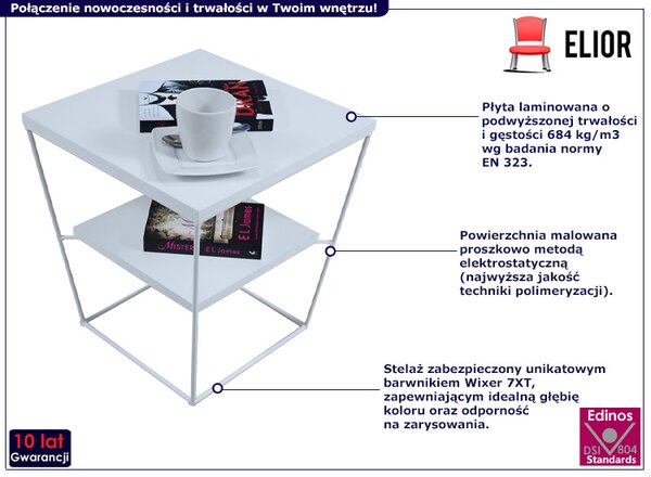 Kwadratowy Stolik Biały Kawowy Z Półką T5-K86