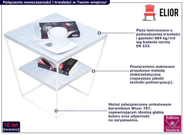 Kwadratowy stolik kawowy z półką beton P2-H15