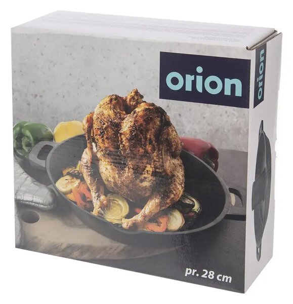 Patelnia do kurczaka ze stojakiem, 28 cm, żeliwna ORION 113208