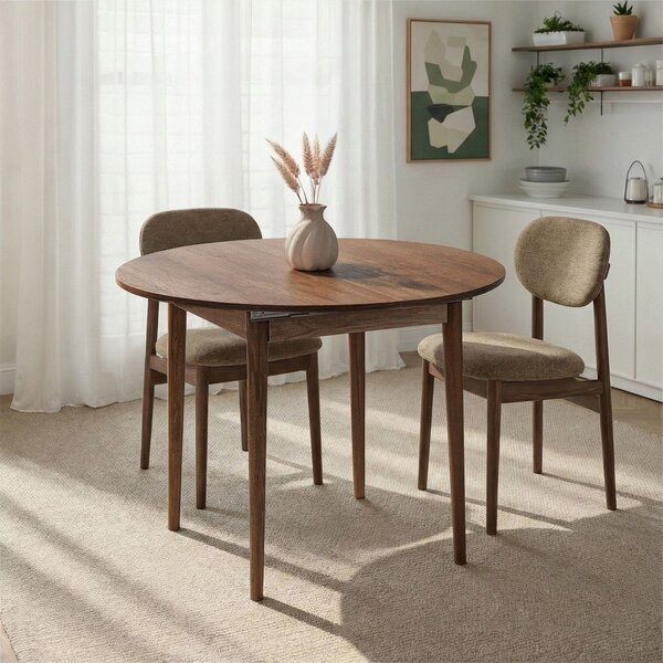 Okrągły rozkładany stół z dodatkowym blatem w dekorze orzecha ø 100 cm Viona – Kalune Design