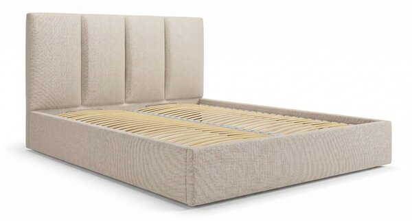 Beżowe tapicerowane łóżko dwuosobowe ze schowkiem ze stelażem 180x200 cm Juniper – Mazzini Beds
