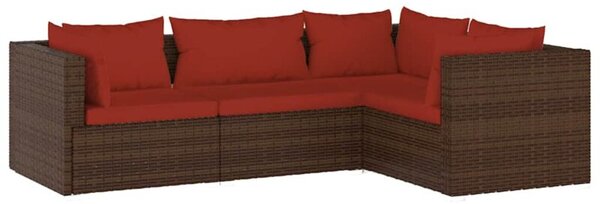 Zestaw Mebli Ogrodowych Komplet Wypoczynkowy Z Poduszkami 4-Częściowy Brązowy Rattan Na Taras Balkon Ogród