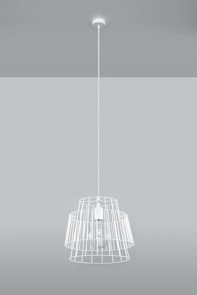 Biała industrialna lampa wisząca druciana - EX582 A9-K61