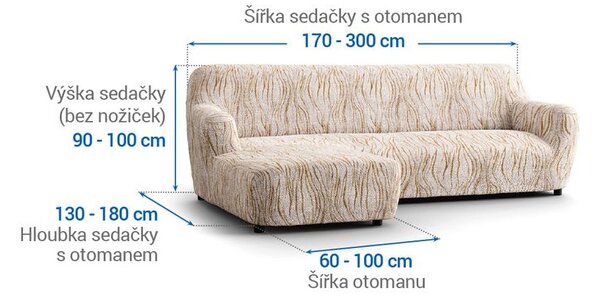 Bi-elastyczne pokrowce UNIVERSO NOWE cieniowane beżowe narożnik z otomaną po lewej stronie (sz. 170 - 300 cm)