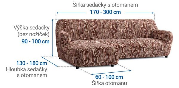 Bi-elastyczne pokrowce UNIVERSO NOWE cieniowane brąz narożnik z otomaną po lewej stronie (sz. 170 - 300 cm)