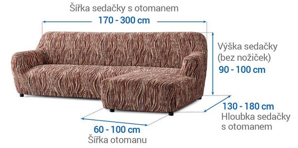 Bi-elastyczne pokrowce UNIVERSO NOWE cieniowane brąz narożnik z otomaną po prawej stronie (sz. 170 - 300 cm)