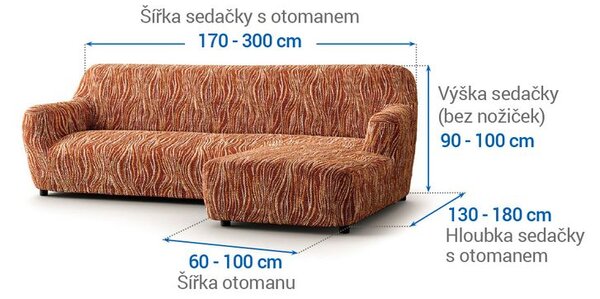 Bi-elastyczne pokrowce UNIVERSO NOWE cieniowane cegła narożnik z otomaną po prawej stronie (sz. 170 - 300 cm)