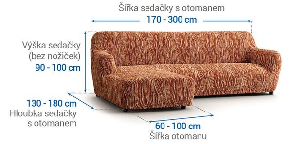 Bi-elastyczne pokrowce UNIVERSO NOWE cieniowane cegła narożnik z otomaną po lewej stronie (sz. 170 - 300 cm)