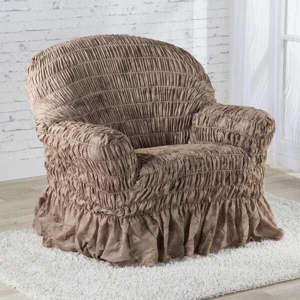 Napinające pokrowce z falbaną FIORELA czekoladowe kanapa dwuosobowa (sz. 110 - 170 cm)