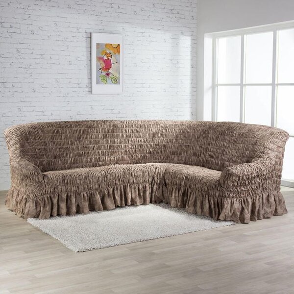 Napinające pokrowce z falbaną FIORELA czekoladowe kanapa dwuosobowa (sz. 110 - 170 cm)