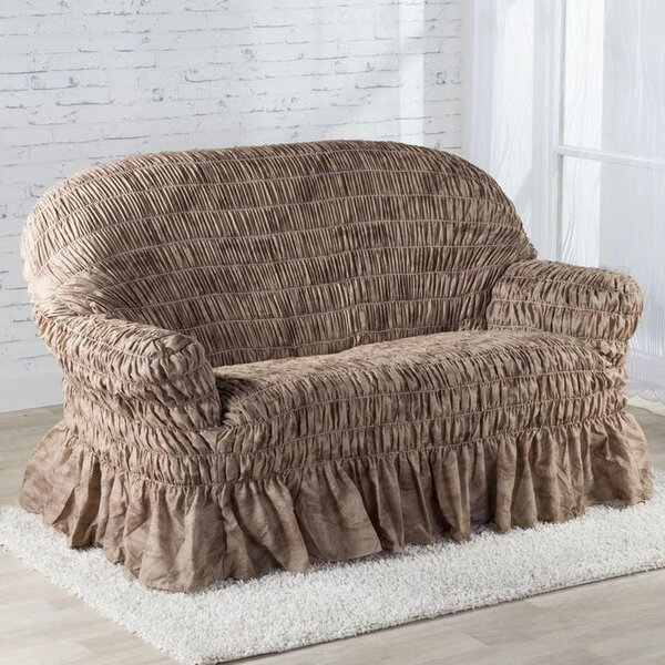 Napinające pokrowce z falbaną FIORELA czekoladowe kanapa dwuosobowa (sz. 110 - 170 cm)