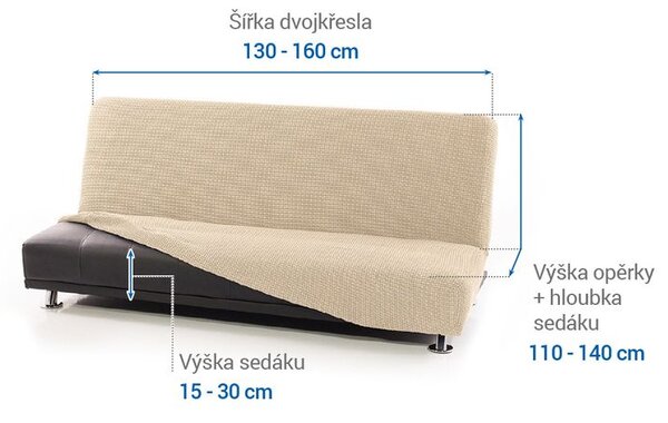 Super streczowe pokrowce NIAGARA śmietankowe kanapa dwuosobowa z drew. bokami (sz. 130 - 160 cm)