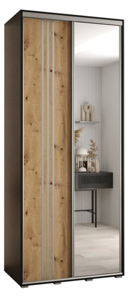 Szafa przesuwna wysoka Davos 7 120, gł. 45 cm czarny + artisan + srebrny