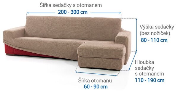Super streczowe pokrowce NIAGARA orzeszkowe narożnik z otomaną po prawej stronie (sz. 200 - 300 cm)