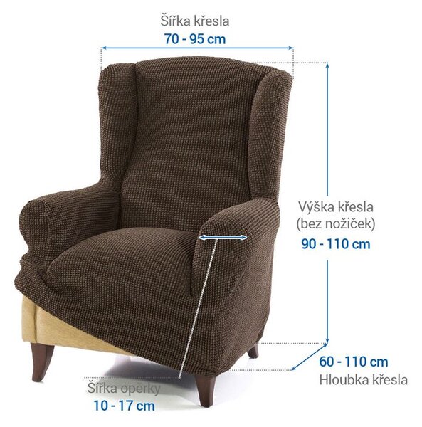 Super streczowe pokrowce NIAGARA tytoniowe fotel uszak (sz. 70 - 95 cm)