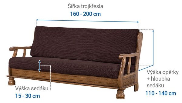Super streczowe pokrowce NIAGARA czekoladowe kanapa trzyosobowa z drew. bokami (sz. 160 - 200 cm)