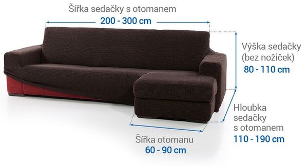 Super streczowe pokrowce NIAGARA czekoladowe narożnik z otomaną po prawej stronie (sz. 200 - 300 cm)