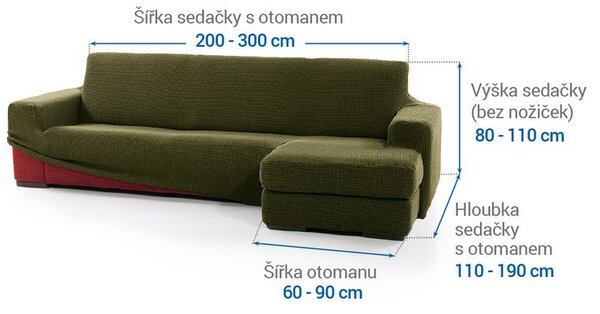 Super streczowe pokrowce NIAGARA zielone narożnik z otomaną po prawej stronie (sz. 200 - 300 cm)